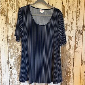 LuLaRoe Navy and White Striped Short Sleeve Tee